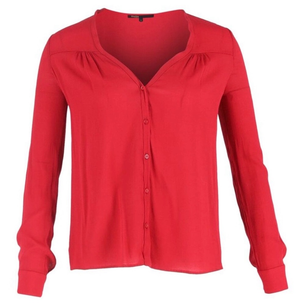 Maje Buttoned Long Sleeve Blouse in Red Viscose